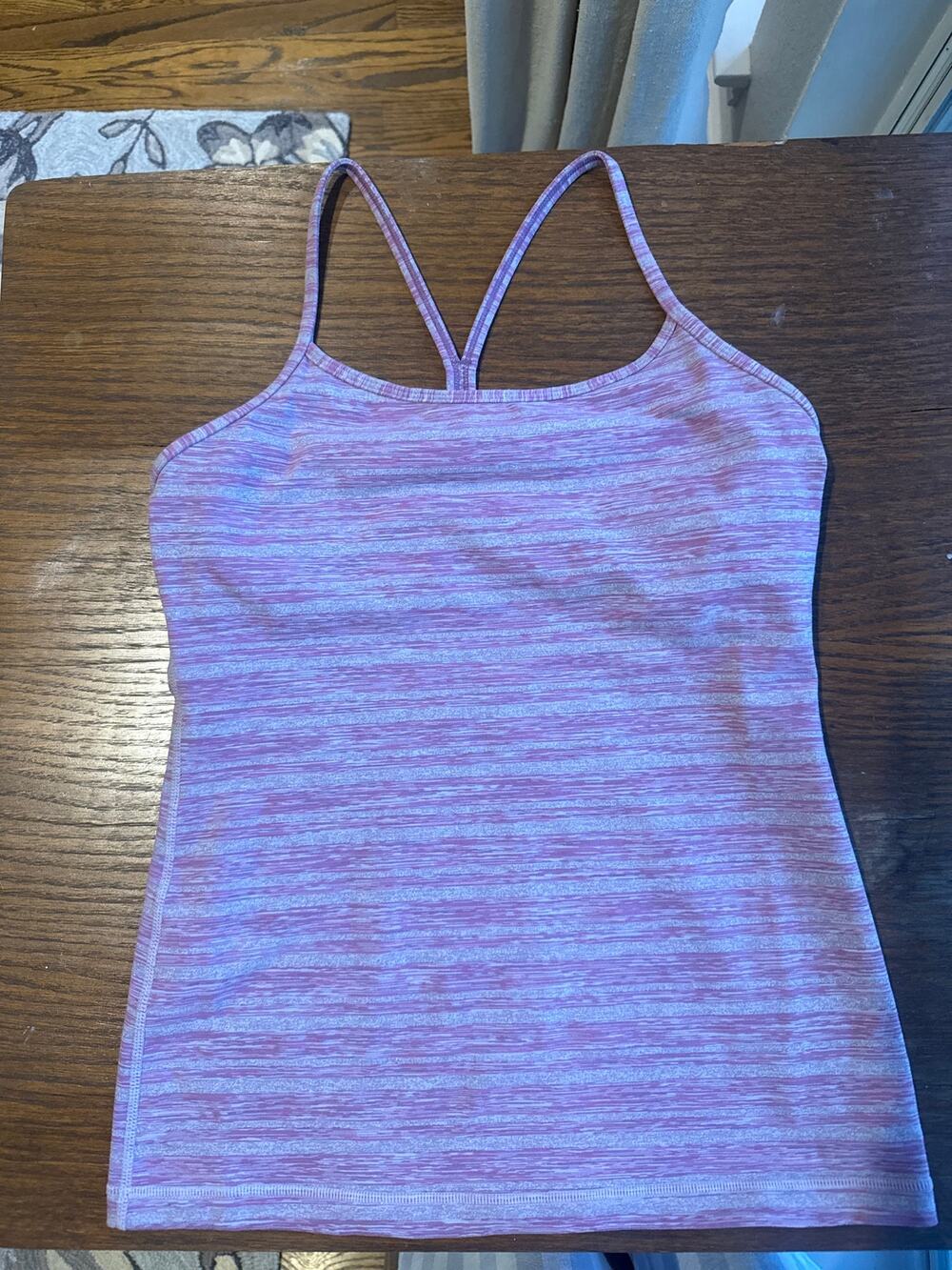 Lululemon Power Y Tank Top Space Dye Pink Heathered Gray Strappy Yoga  size 8